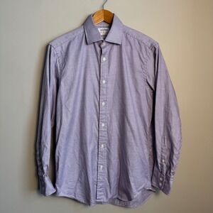 TM Lewin London Slim Fit Mens Size 15.5/39‎ Dress Shirt Purple Geometric Preppy